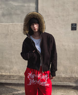 Amor brushed Raccoon Fur Hooded Zip-Up