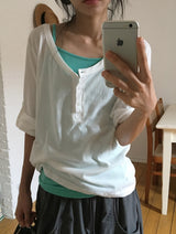 Bella Henley Neck Three Quarter Button Roll-Up T-Shirt