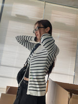 Stand Collar Stripe Long Sleeve Zip-Up