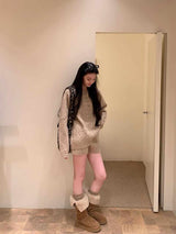 オートミールトグルウールツイステッドニットウェアツーピースセット