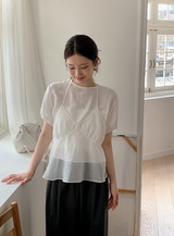 [SHOPPERMADE] ホルターネックレイヤードスリーブレスブラウス (3color)