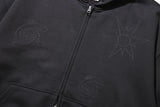 Star Damage Crop Hoodie Zip-Up (CHARCOAL)