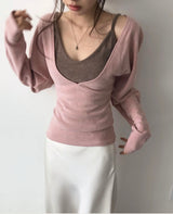 eove pink v sleeveless + wrap slim top set