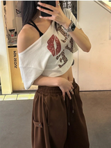 リップオフショルダー半袖Tシャツ(2color)