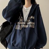 Lantic Lettering Boxy Fit Two Way Hooded Zip-Up