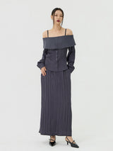 Scratch Low-Rise Long Skirt, Charcoal