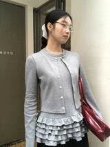 Gray Under Frill Layered Cardigan Top