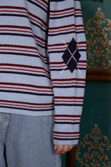 STRIPE LOGO KNIT POLO SHIRT / SKY BLUE
