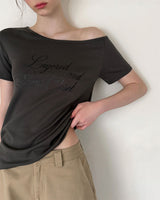 [ORIGINAL] Focus Off-shoulder Glitter Short Sleeve T-Shirt