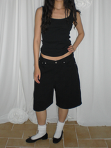 Wide cotton half pants [Black]