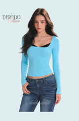 Mint Blue Square Long-Sleeve T-Shirt