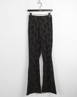 Quilted jacquard rose flower banding bootcut leggings pants