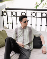 DVRK PRIVÉ STRIPED PATTERN POINTELLE KNITTED SHIRT - GREY