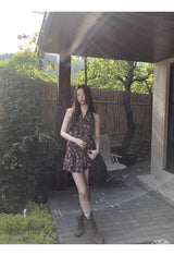 brown ethnic sleeveless skirt two-piece