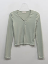 Two-button slit ribbed cardigan T-shirt