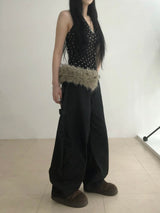 Stud Cross Wide Denim Pants