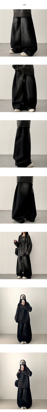 Judd side pin tuck incision denim wide pants 