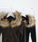 デッカウルフジョットフード付きファーニットジップアップジャケット (Wool Jacket)
