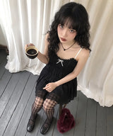 ボウタイ ルーシュド ミニ ドレス (BLACK)