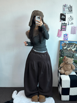 M,XL🤎2SIZE🤎 DOUBLE PINTUCK WIDE LONG BALLOON PANTS ❤🤎🖤🩶4COLOR