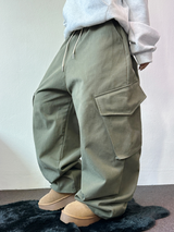 ピーチフリース🍑 オーバーヒップカーゴロングパンツ 💚🤍🖤3COLOR