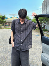 Linen check half shirts