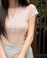 Laurel henley short‑sleeve knit