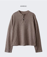Waffle Crop Henley Neck T-shirt Ash Beige