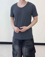 スリムフィットリブ UネックショートスリーブTシャツ