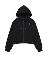 Women’s Oversized Clover Heart Raglan Hooded Zip-Up Black