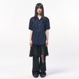 CRINKLE LINEN HALF SHIRTS NAVY