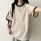 タニエンブロイダリーパターンワッフルトラックボクシーフィット半袖Tシャツ