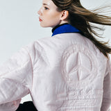 [UNISEX] Reversible "WORLD PEACE" Padded Bomber Jacket (Light Pink)