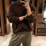 All-Day Cable Pattern Two-Button Collar Knit
