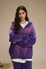 Vintage Spray-Dyed Zip Up Hoodie - Purple 