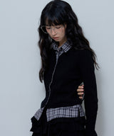 CHECK SHIRT LAYERED CARDIGAN (BLACK)_F24ZB066