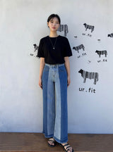 3RD REORDER TWO-TONE CONTRAST DENIM PANTS code 25006