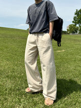  Cool tantan hemp linen wide banding pants in summer