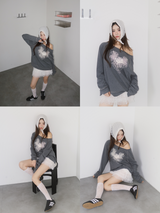 ローズエンジェルオーバーサイズフィットオフショルダーロングスリーブTシャツ