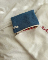 Denim & flower flat pouch - blue , M size