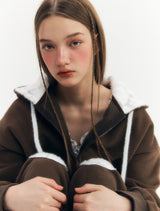 Fluffy Zip-Up Hoodie (Brown)