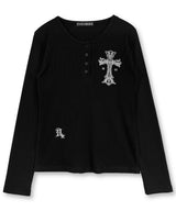 Gothic Cross Henley Neck Long Sleeve_Black