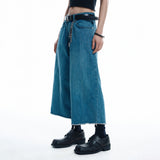 カットオフカプリデニムパンツ- MEDIUM BLUE
