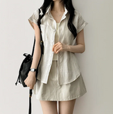 Bronze stripe roll-up short sleeve shirt