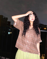 (2color) Ethnic Roll-Up Tab Sleeve Shirt