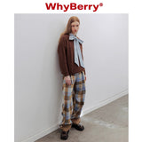 WhyBerry 22AW”レトロな英国風デニムアメリカンチェック柄パンツカジュアルワイドレッグパンツ