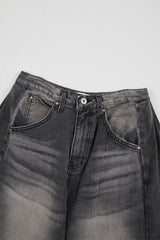 Deep side fold balloon denim pants