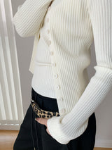 Chewing Ribbed Button Round Neck Long Sleeve Cardigan