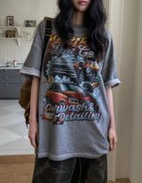 ヴィンテージカーウォッシュプリントルーズ半袖Tシャツ