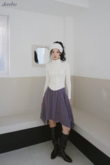 velvet line half-turtleneck zip-up slim top